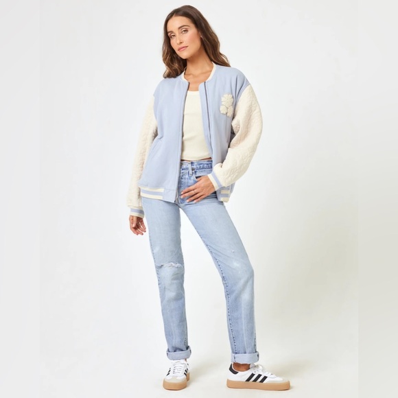 NWT LSPACE Active Quilted-Sleeve Fowler Bomber Jacket In Blue Size Large - Picture 5 of 7